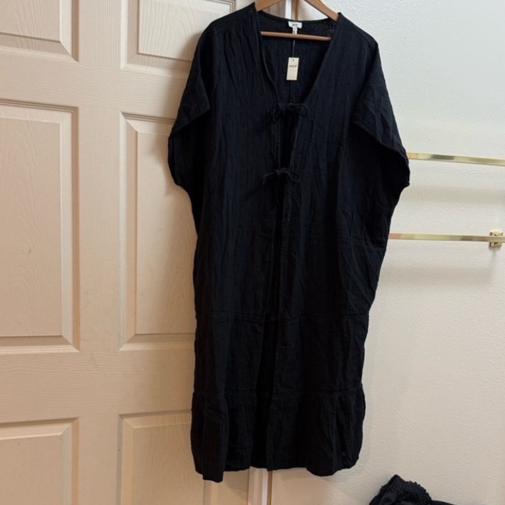 aerie Black Eyelet V-Neck Dress with Tie Detail